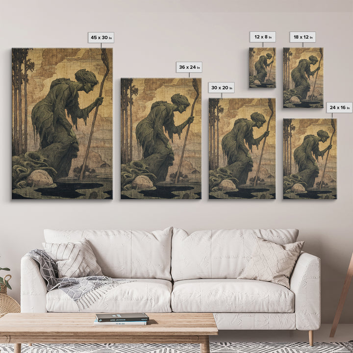 The Swamp Witch, Dark Symbolist Art, Vertical Wall Art, Dark Fantasy Wall Art, Framed Canvas Print, Halloween Wall Art