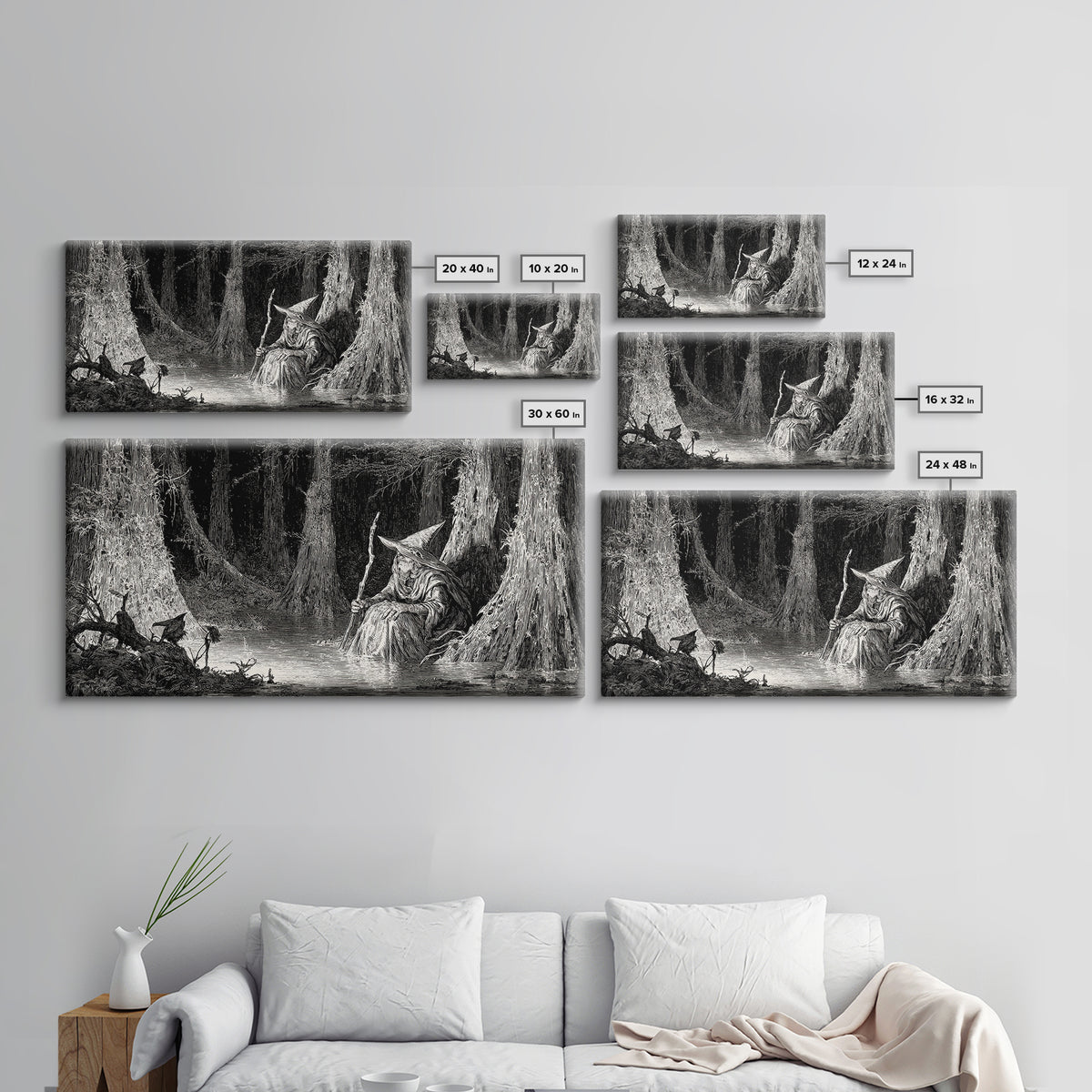 The Swamp Witch, Expressionist Nightmare Art, Wide Panoramic Art, Dark Fantasy Wall Art, Canvas Print, Halloween Wall Art, Dark Fantasy Art