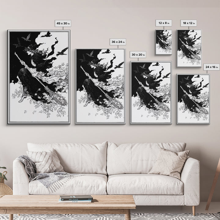 The Swamp Witch, Decadent Line Art, Vertical Wall Art, Gothic Horror Wall Art, Canvas Print, Halloween Wall Art, Halloween Decor