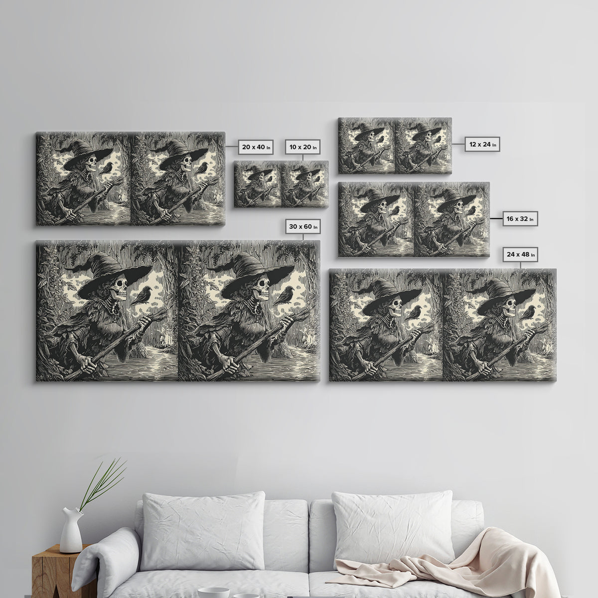 The Swamp Witch, Macabre Folk Print Art, Wide Panoramic Art, Dark Fantasy Wall Art, Canvas Print, Halloween Wall Art
