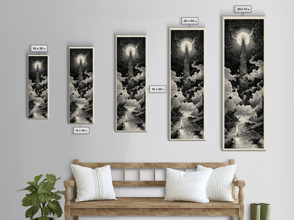 The Bog Mummy, Gothic Engraving Art, Tall Narrow Wall Art, Macabre Wall Art, Canvas Print, Halloween Wall Art, Dark Fantasy Art