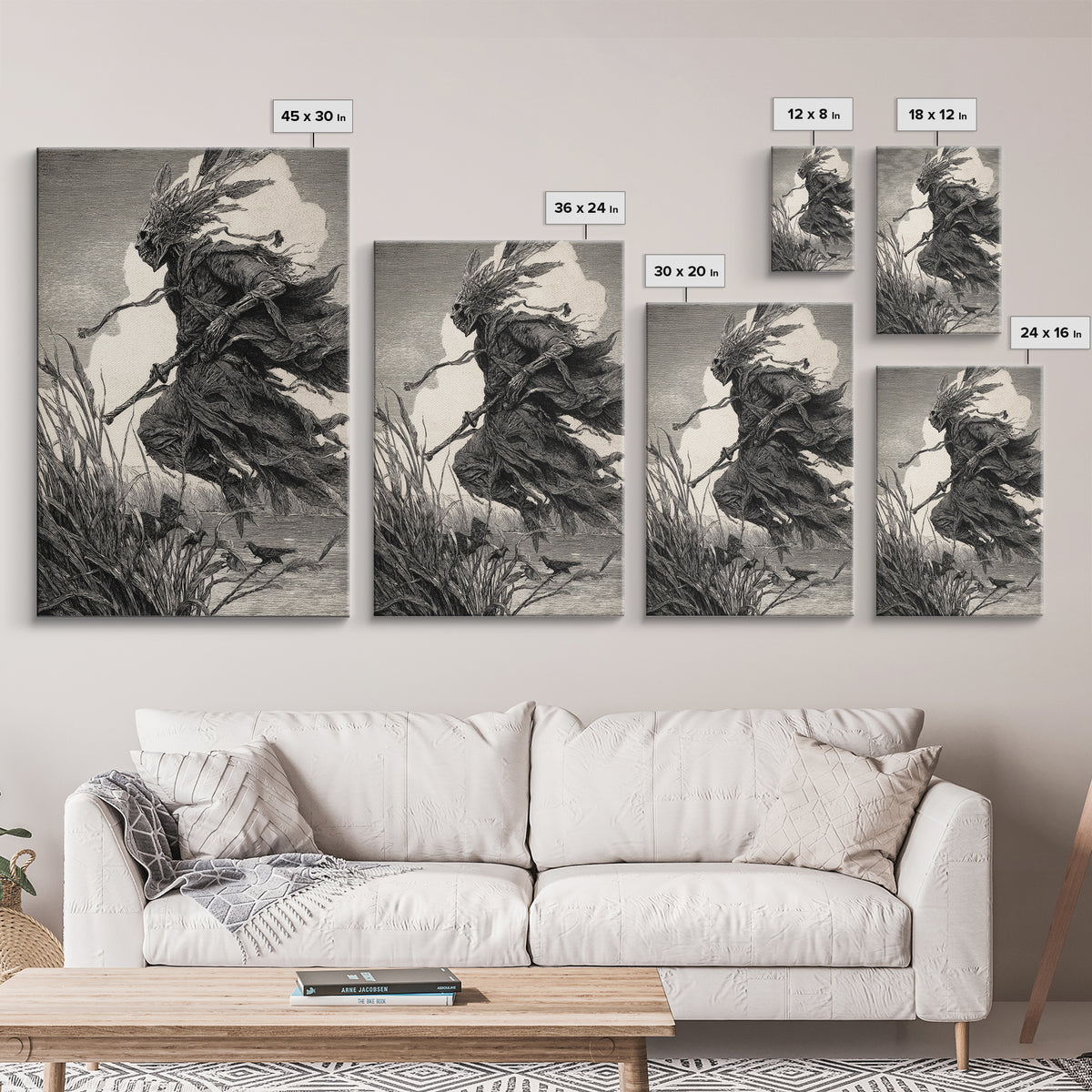 The Bog Mummy, Renaissance Engraving Art, Vertical Wall Art, Gothic Horror Wall Art, Framed Canvas Print, Halloween Wall Art