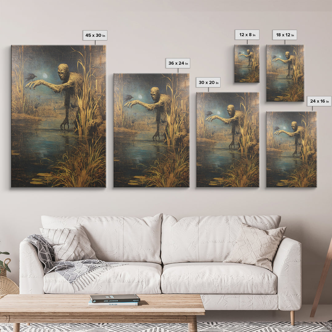 The Bog Mummy, Ornate Symbolist Art, Vertical Wall Art, Dark Halloween Decor, Framed Canvas Print, Halloween Wall Art
