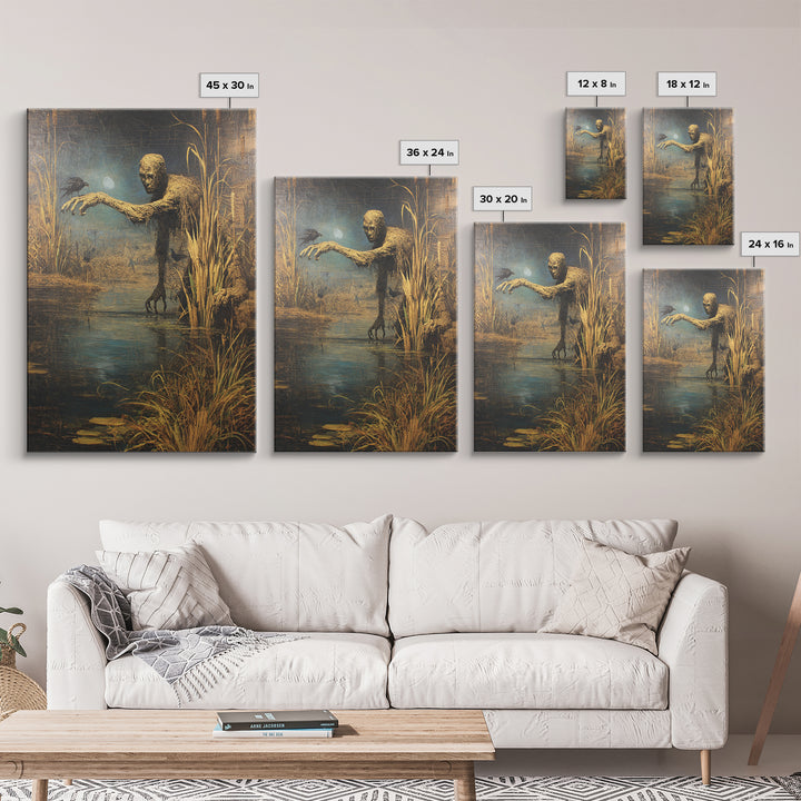 The Bog Mummy, Ornate Symbolist Art, Vertical Wall Art, Dark Halloween Decor, Framed Canvas Print, Halloween Wall Art