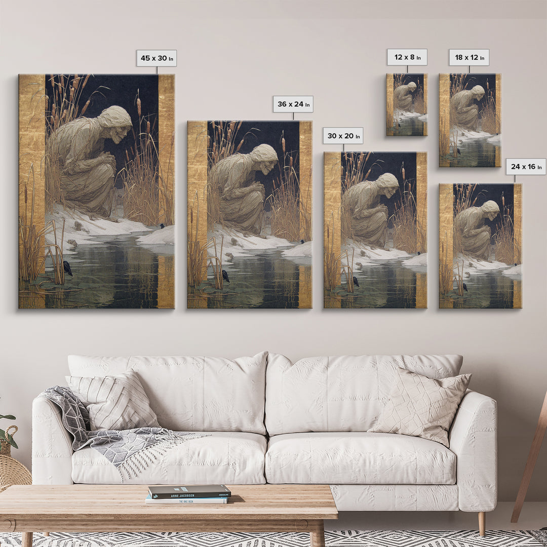 The Bog Mummy, Symbolist Death Art, Vertical Wall Art, Macabre Wall Art, Canvas Print, Halloween Wall Art, Halloween Decor