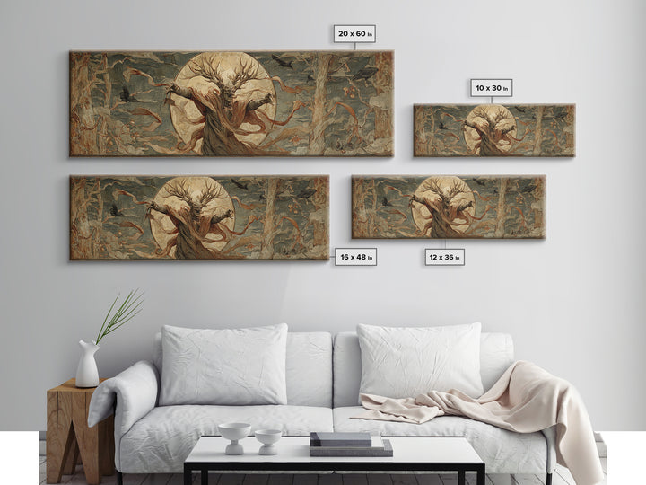 The Antlered Forest Spirit, Dark Renaissance Art, Extra Wide Wall Art, Macabre Wall Art, Canvas Print, Halloween Wall Art