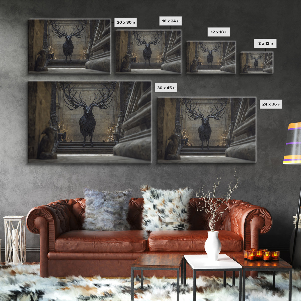The Antlered Forest Spirit, Architectural Etching Art, Landscape Wall Art, Dark Fantasy Wall Art, Canvas Print