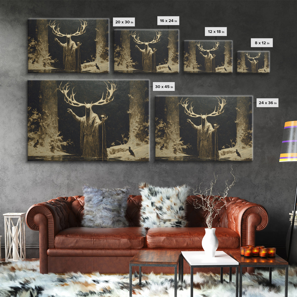 The Antlered Forest Spirit, Symbolist Gothic Landscape, Landscape Wall Art, Dark Fantasy Wall Art, Framed Canvas Print, Halloween Wall Art