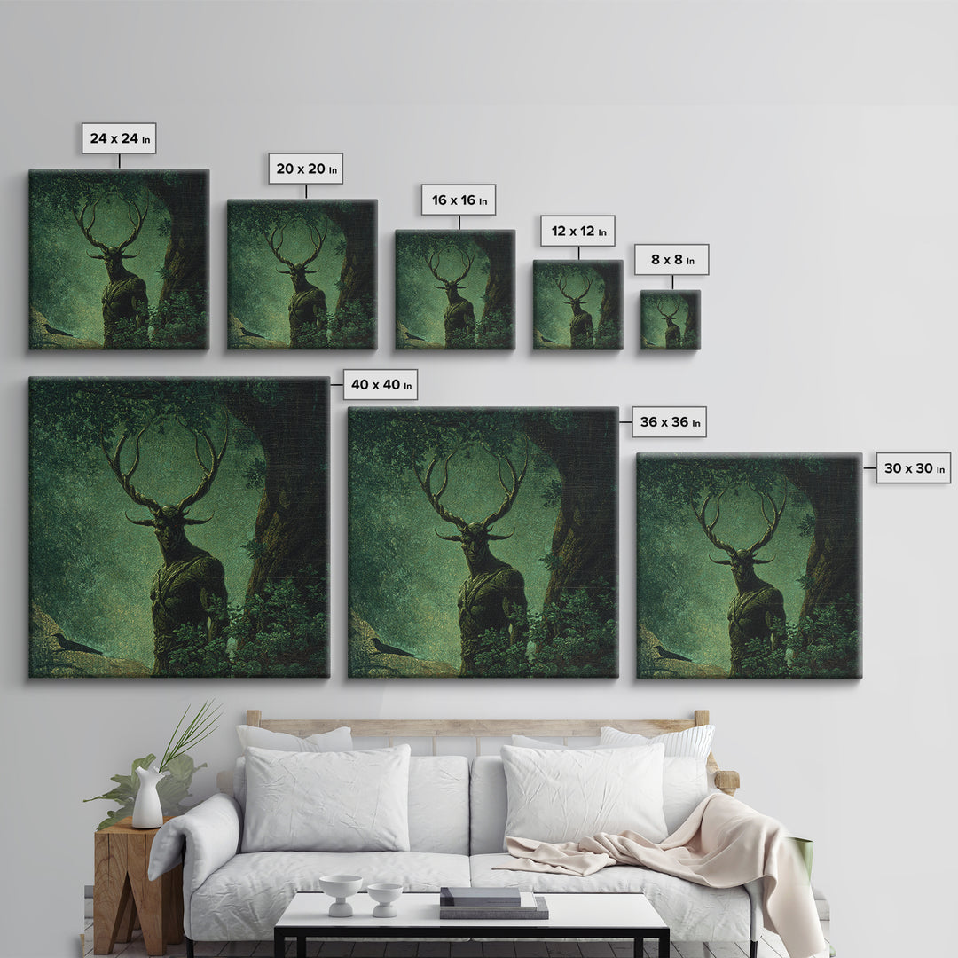 The Antlered Forest Spirit, Dark Symbolist Art, Square Wall Art, Macabre Wall Art, Canvas Print, Halloween Wall Art