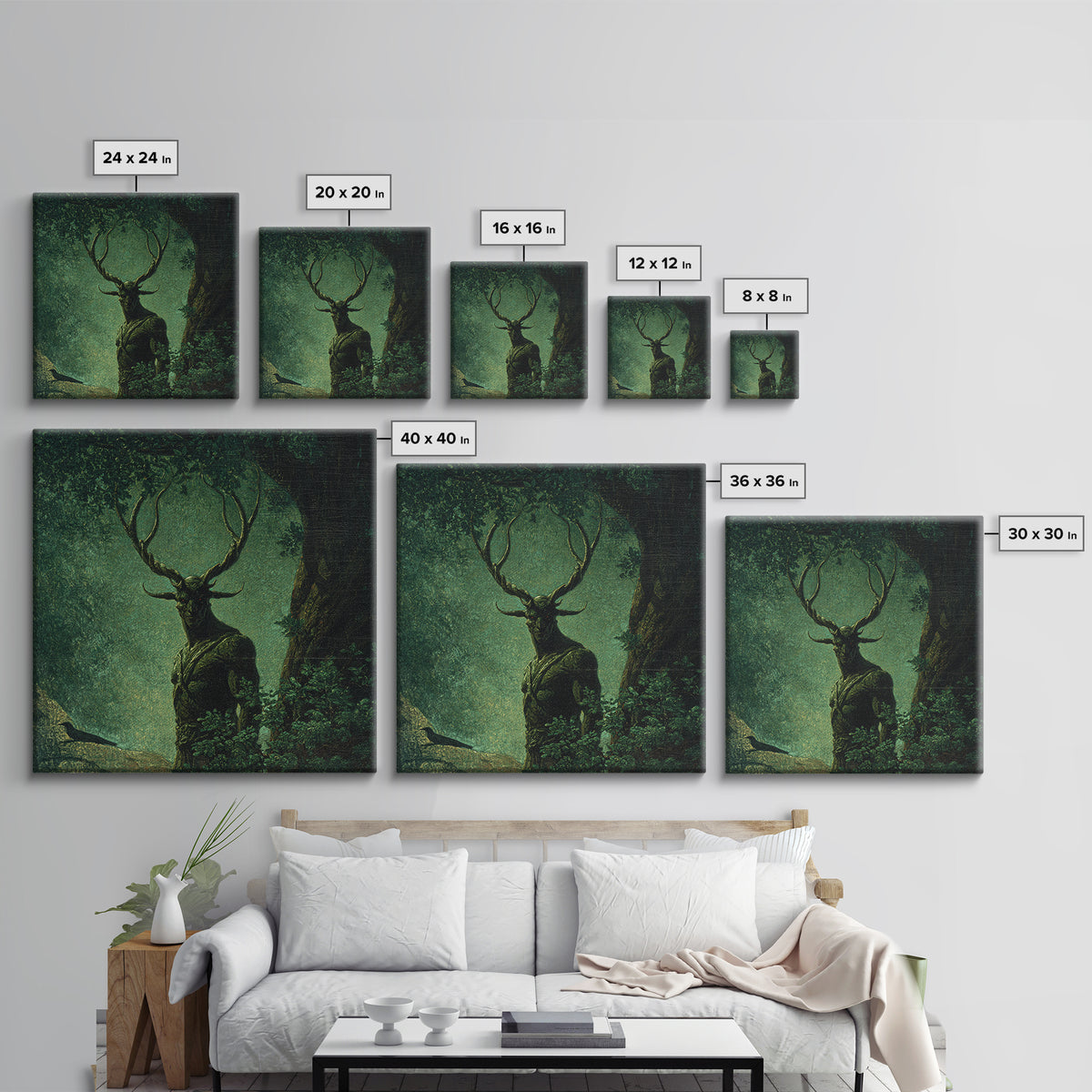 The Antlered Forest Spirit, Dark Symbolist Art, Square Wall Art, Macabre Wall Art, Canvas Print, Halloween Wall Art