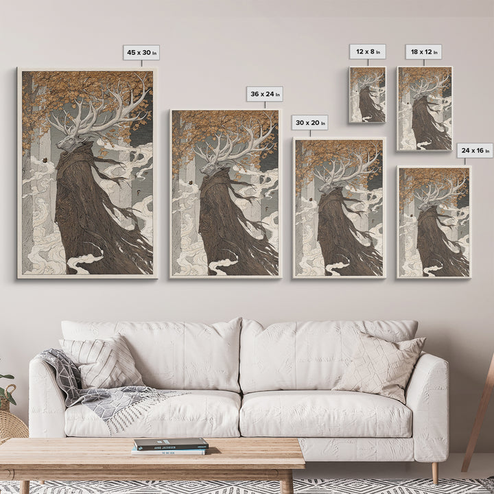 The Antlered Forest Spirit, Victorian Macabre Art, Vertical Wall Art, Gothic Horror Wall Art, Framed Canvas Print, Halloween Wall Art