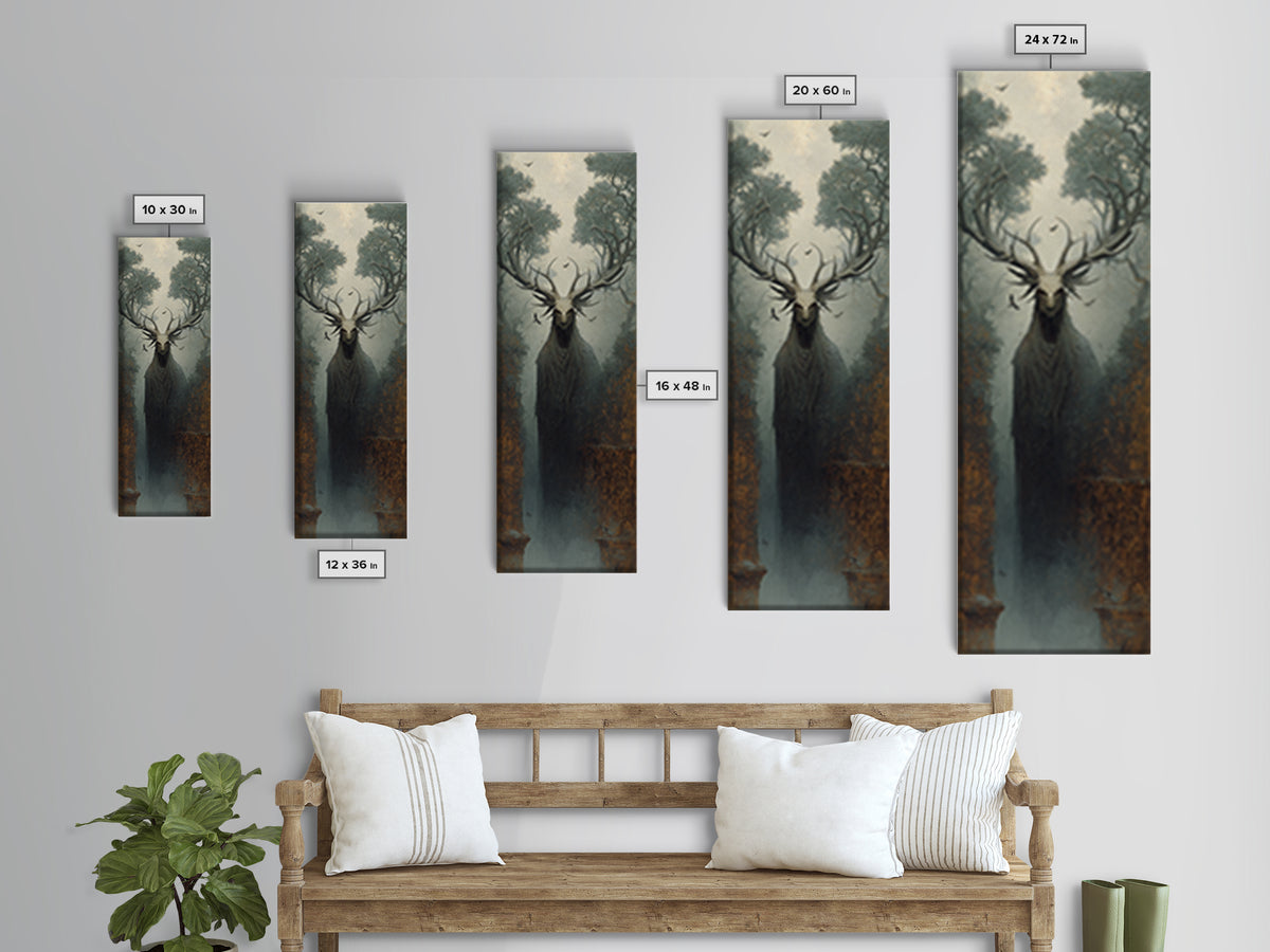 The Antlered Forest Spirit, Surreal Apocalyptic Art, Tall Narrow Wall Art, Gothic Horror Wall Art, Canvas Print, Halloween Wall Art