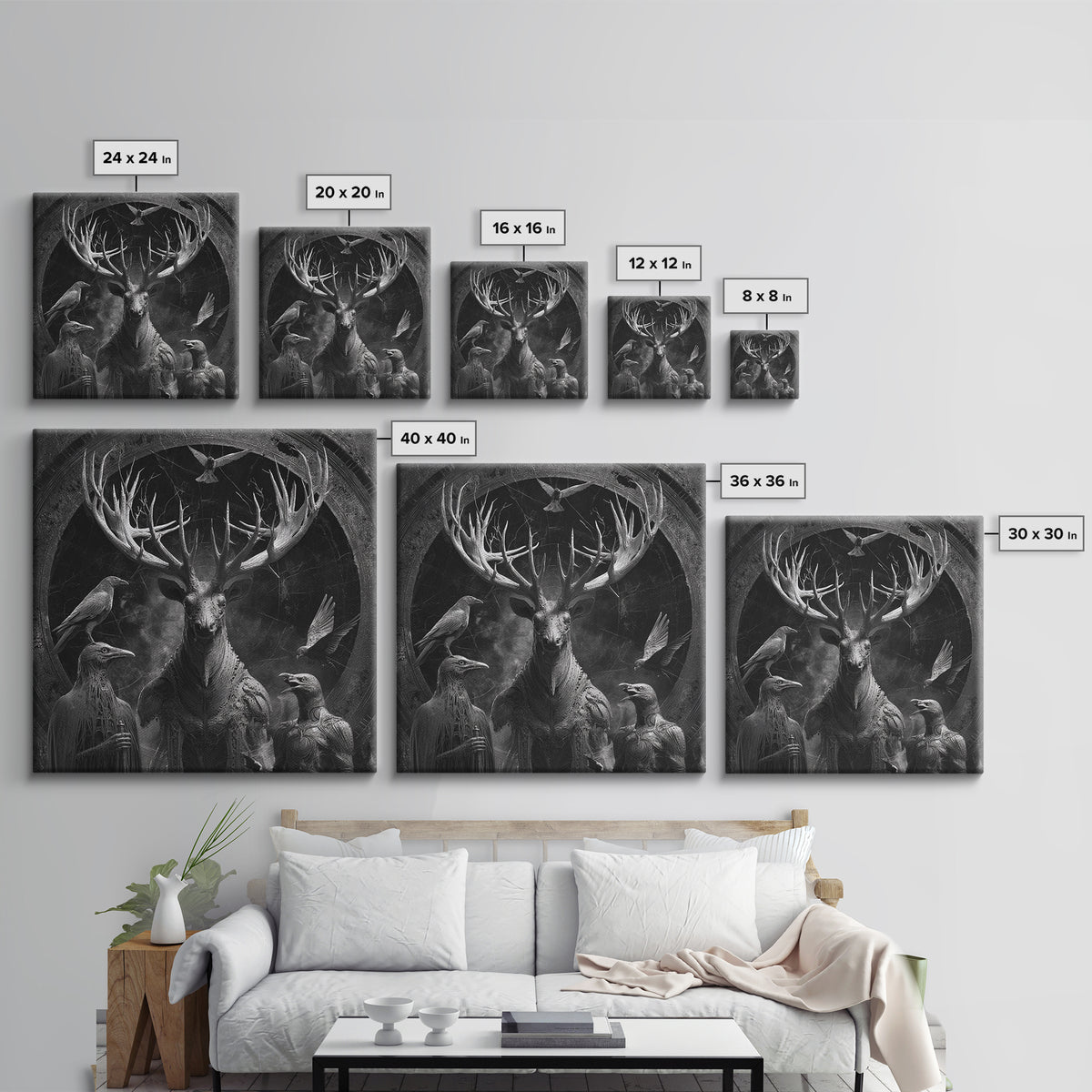 The Antlered Forest Spirit, Biomechanical Horror Art, Square Wall Art, Gothic Horror Wall Art, Canvas Print, Halloween Wall Art
