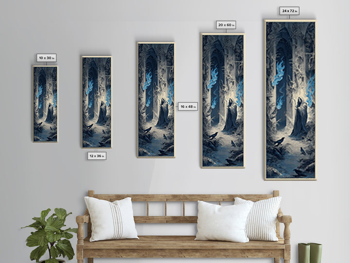 The Will-O'-The-Wisp Shepherd, Gothic Engraving Art, Tall Narrow Wall Art, Macabre Wall Art, Framed Canvas Print, Halloween Wall Art