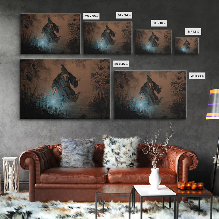 The Will-O'-The-Wisp Shepherd, Medieval Grotesque Art, Landscape Wall Art, Gothic Horror Wall Art, Canvas Print, Halloween Wall Art