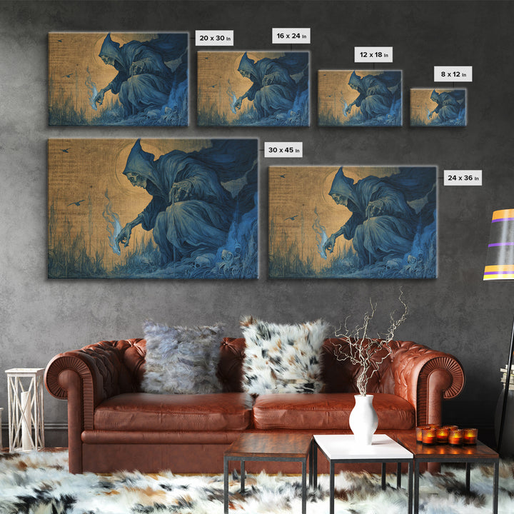 The Will-O'-The-Wisp Shepherd, Dark Renaissance Art, Landscape Wall Art, Dark Fantasy Wall Art, Framed Canvas Print