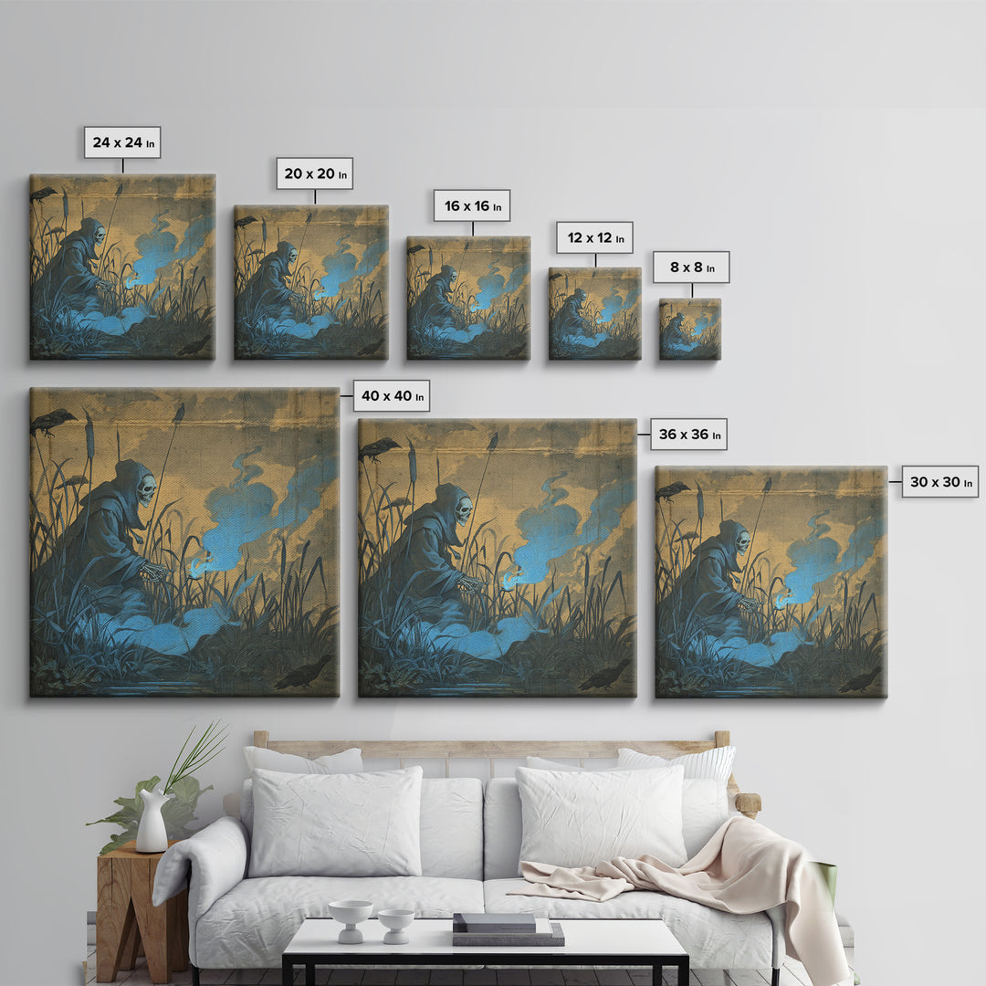 The Will-O'-The-Wisp Shepherd, Danse Macabre Art, Square Wall Art, Dark Fantasy Wall Art, Canvas Print, Dark Fantasy Art