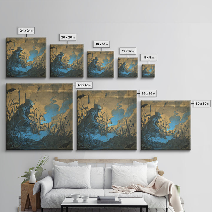 The Will-O'-The-Wisp Shepherd, Danse Macabre Art, Square Wall Art, Dark Fantasy Wall Art, Canvas Print, Dark Fantasy Art