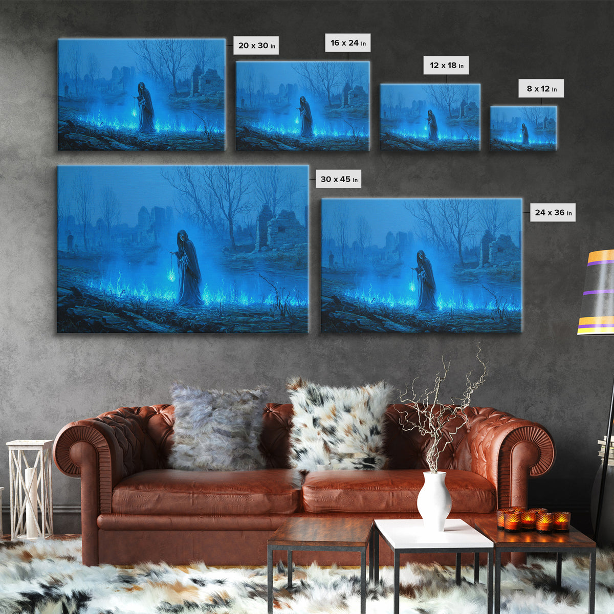 The Will-O'-The-Wisp Shepherd, Romantic Gothic Landscape, Landscape Wall Art, Dark Halloween Decor, Canvas Print, Dark Fantasy Art
