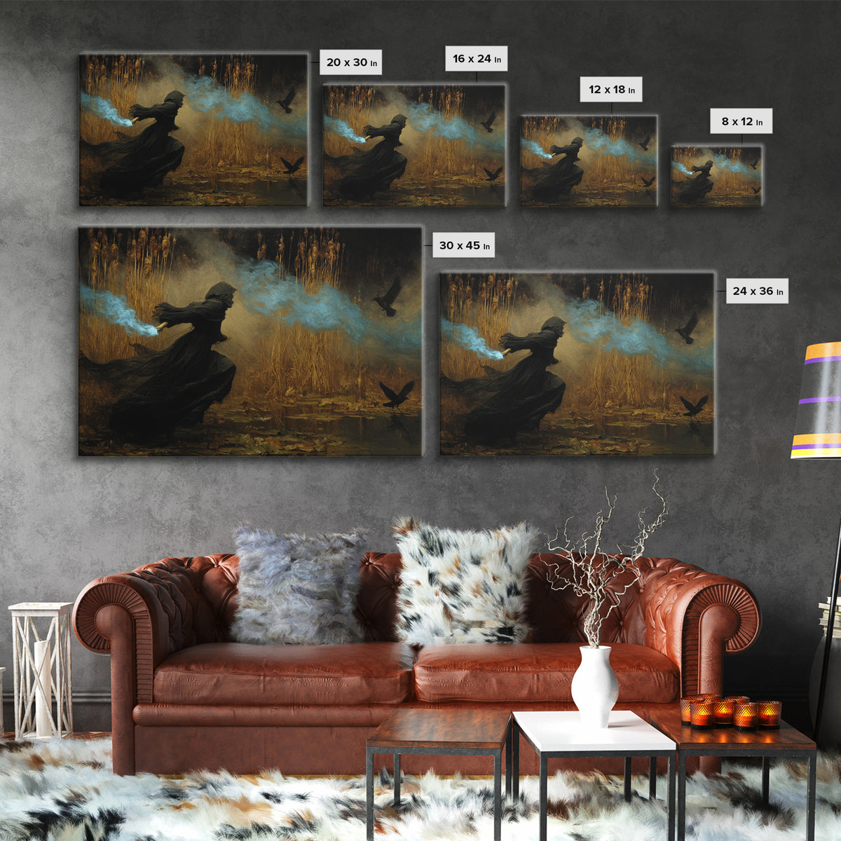 The Will-O'-The-Wisp Shepherd, Symbolist Gothic Landscape, Landscape Wall Art, Gothic Horror Wall Art, Canvas Print, Halloween Wall Art