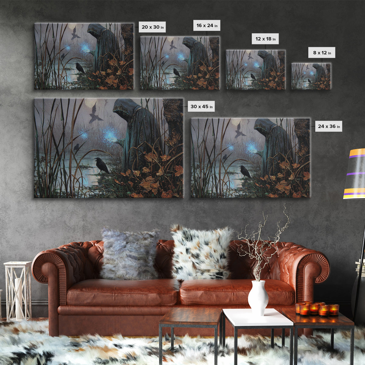 The Will-O'-The-Wisp Shepherd, Ornate Symbolist Art, Landscape Wall Art, Dark Fantasy Wall Art, Canvas Print, Halloween Wall Art