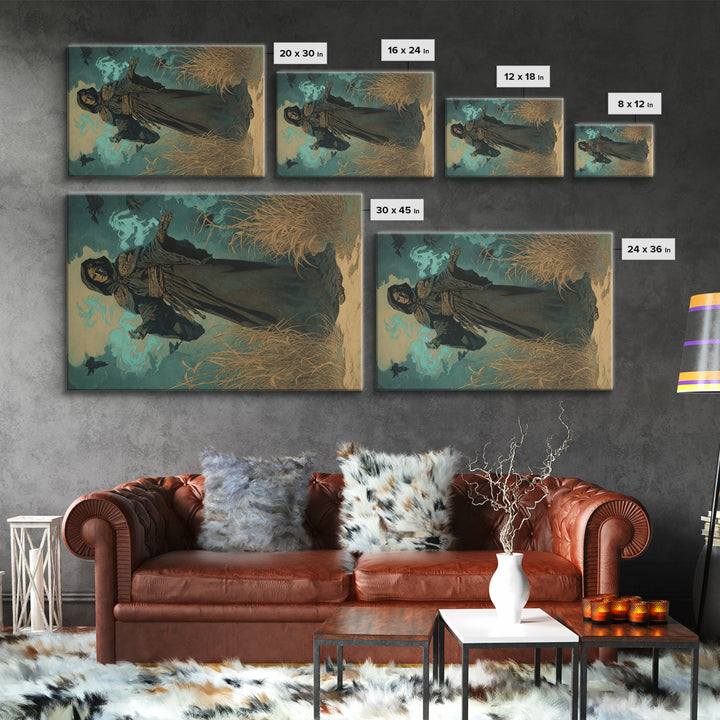 The Will-O'-The-Wisp Shepherd, Symbolist Etching Art, Landscape Wall Art, Dark Halloween Decor, Canvas Print, Halloween Wall Art