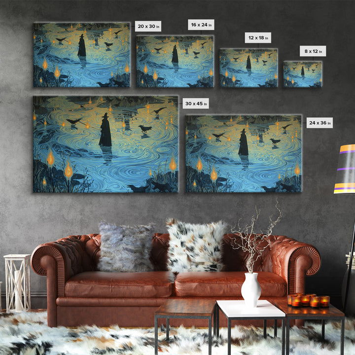 The Will-O'-The-Wisp Shepherd, Expressionist Gothic Art, Landscape Wall Art, Gothic Horror Wall Art, Canvas Print, Halloween Wall Art