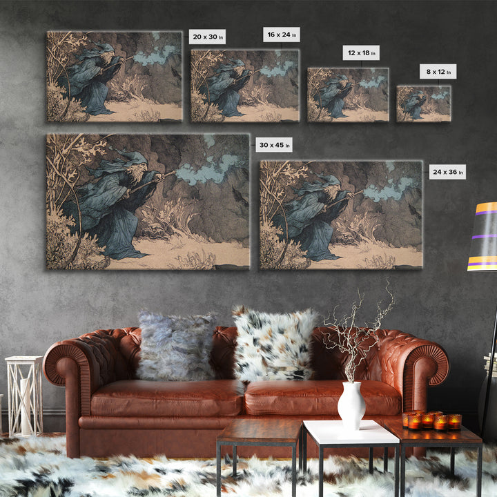 The Will-O'-The-Wisp Shepherd, Gothic Storybook Art, Landscape Wall Art, Dark Halloween Decor, Framed Canvas Print, Spooky Wall Decor