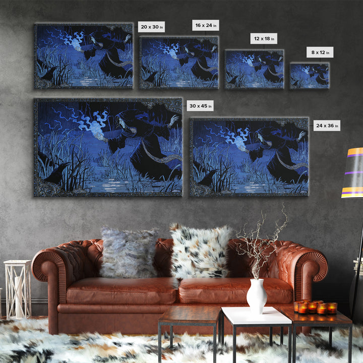 The Will-O'-The-Wisp Shepherd, Stained Glass Gothic Art, Landscape Wall Art, Gothic Horror Wall Art, Framed Canvas Print, Macabre Wall Art