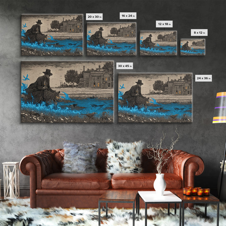 The Will-O'-The-Wisp Shepherd, Victorian Macabre Art, Landscape Wall Art, Dark Fantasy Wall Art, Framed Canvas Print, Halloween Wall Art