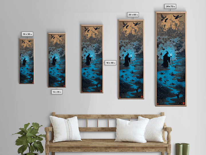 The Will-O'-The-Wisp Shepherd, Surreal Apocalyptic Art, Tall Narrow Wall Art, Gothic Horror Wall Art, Canvas Print