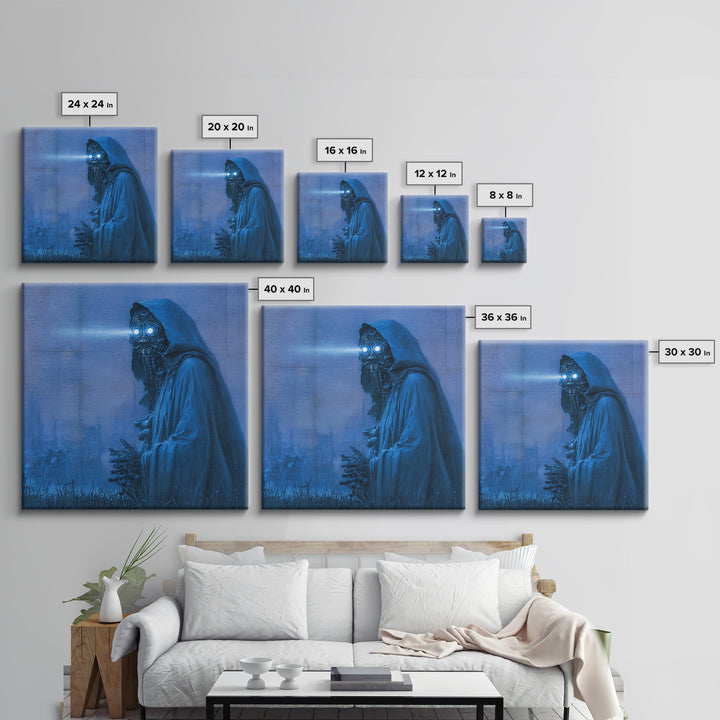 The Will-O'-The-Wisp Shepherd, Biomechanical Horror Art, Square Wall Art, Gothic Horror Wall Art, Framed Canvas Print, Halloween Wall Art