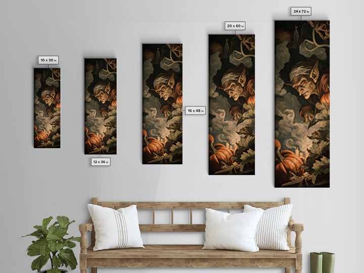 The Pumpkin Patch Goblin, Gothic Nightmare Art, Tall Narrow Wall Art, Macabre Wall Art, Framed Canvas Print, Halloween Wall Art