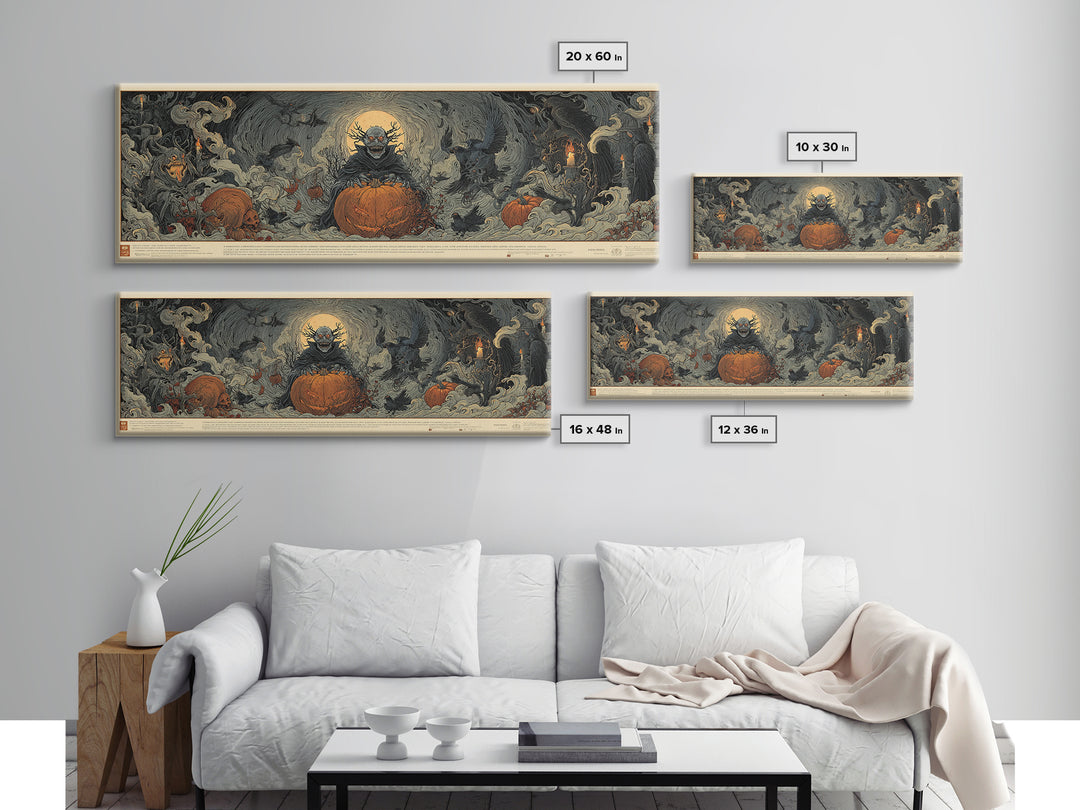 The Pumpkin Patch Goblin, Visionary Gothic Art, Extra Wide Wall Art, Dark Halloween Decor, Canvas Print, Halloween Wall Art