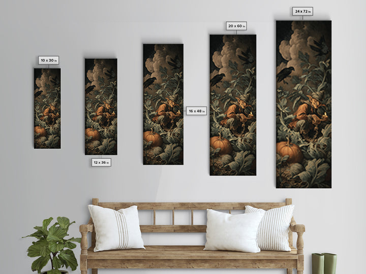 The Pumpkin Patch Goblin, Architectural Etching Art, Tall Narrow Wall Art, Dark Halloween Decor, Framed Canvas Print