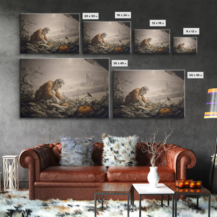 The Pumpkin Patch Goblin, Romantic Gothic Landscape, Landscape Wall Art, Macabre Wall Art, Canvas Print, Halloween Wall Art