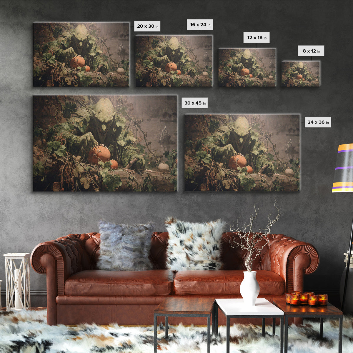 The Pumpkin Patch Goblin, Symbolist Gothic Landscape, Landscape Wall Art, Gothic Horror Wall Art, Canvas Print, Halloween Wall Art