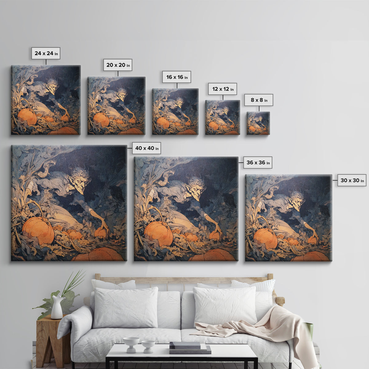 The Pumpkin Patch Goblin, Decadent Gothic Art, Square Wall Art, Dark Fantasy Wall Art, Canvas Print, Halloween Wall Art