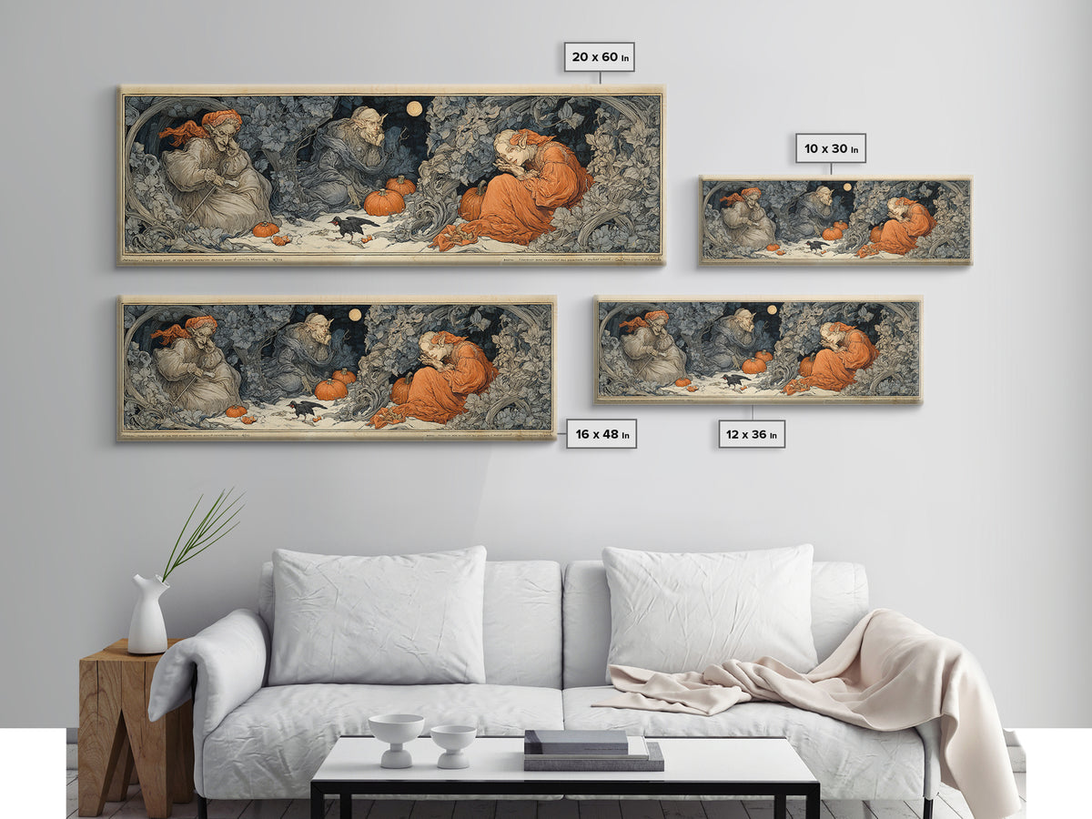 The Pumpkin Patch Goblin, Symbolist Death Art, Extra Wide Wall Art, Macabre Wall Art, Framed Canvas Print, Halloween Wall Art