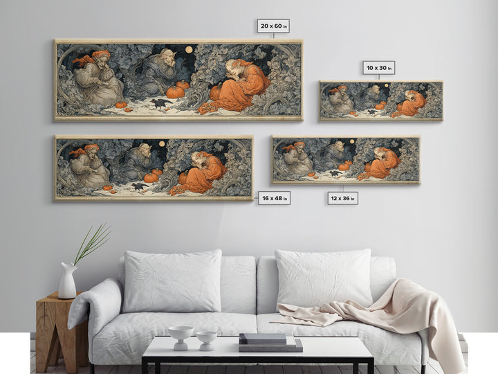 The Pumpkin Patch Goblin, Symbolist Death Art, Extra Wide Wall Art, Macabre Wall Art, Framed Canvas Print, Halloween Wall Art
