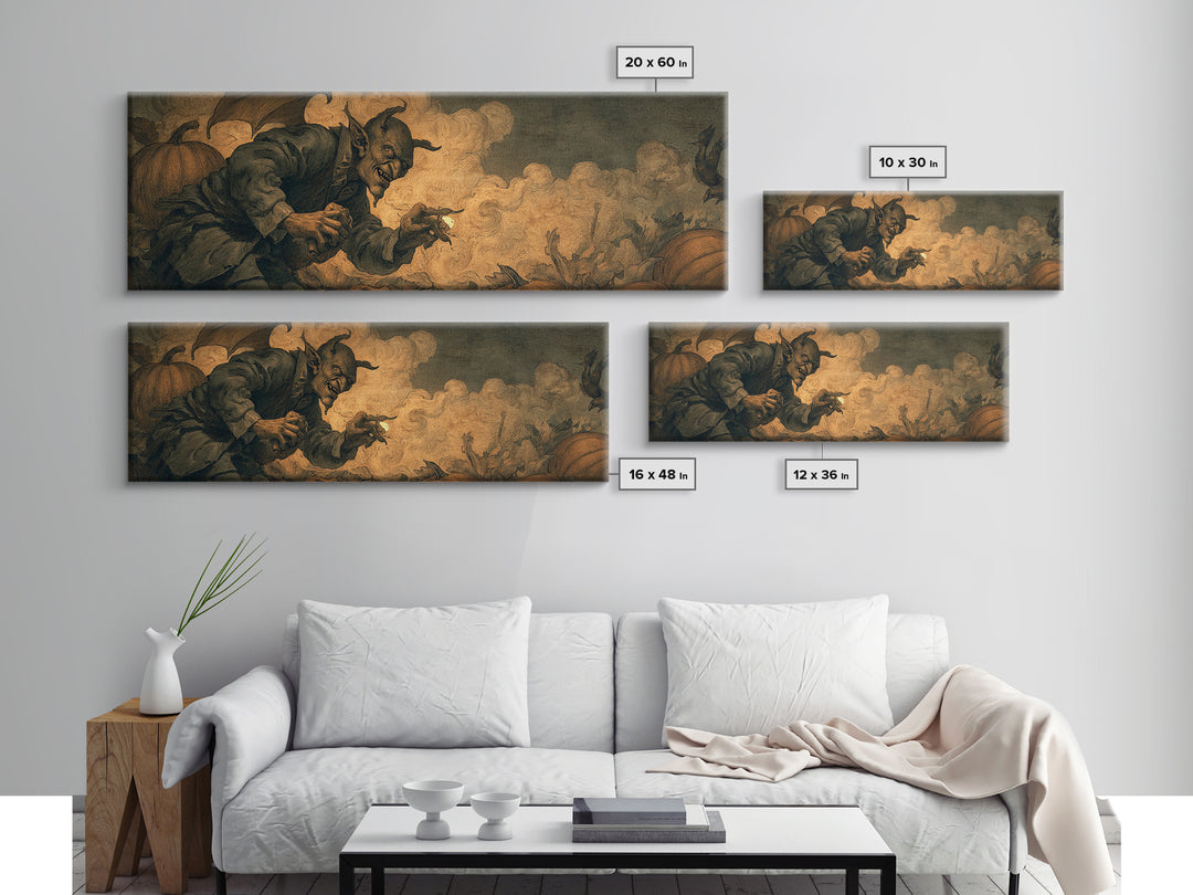 The Pumpkin Patch Goblin, Dark Symbolist Art, Extra Wide Wall Art, Dark Fantasy Wall Art, Canvas Print, Halloween Wall Art