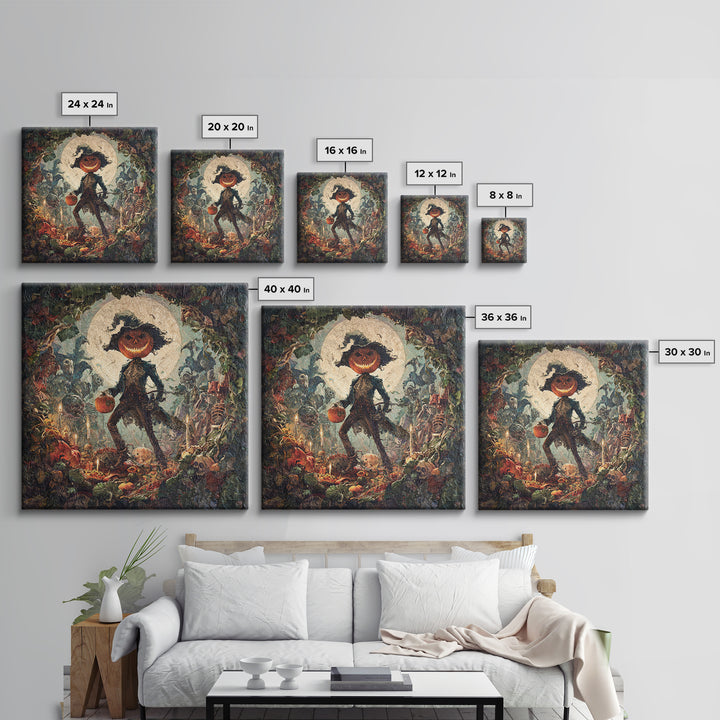 The Pumpkin Patch Goblin, Grotesque Carnival Art, Square Wall Art, Dark Fantasy Wall Art, Canvas Print, Halloween Wall Art
