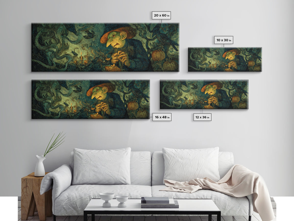 The Pumpkin Patch Goblin, Expressionist Gothic Art, Extra Wide Wall Art, Gothic Horror Wall Art, Framed Canvas Print, Halloween Wall Art