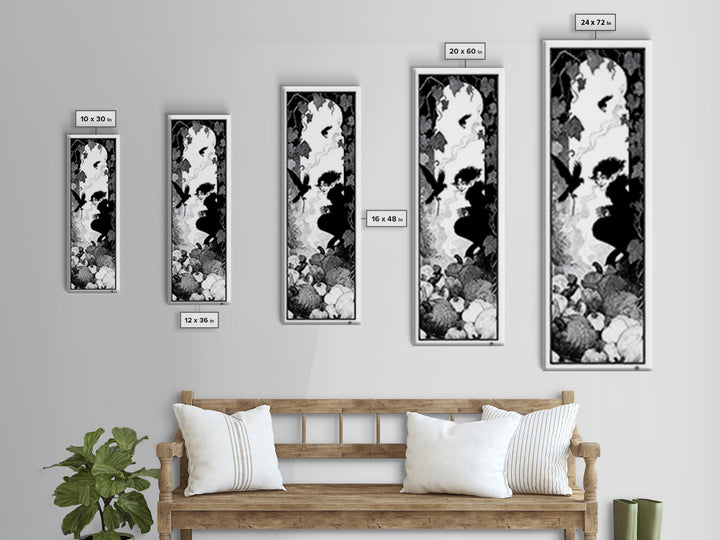 The Pumpkin Patch Goblin, Decadent Line Art, Tall Narrow Wall Art, Dark Fantasy Wall Art, Framed Canvas Print