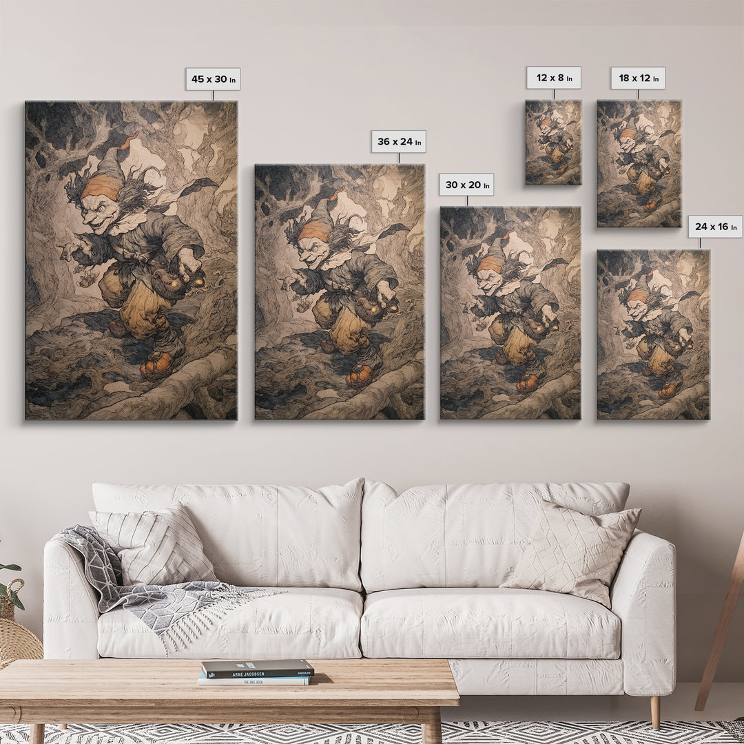 The Pumpkin Patch Goblin, Gothic Storybook Art, Vertical Wall Art, Gothic Horror Wall Art, Canvas Print, Halloween Wall Art