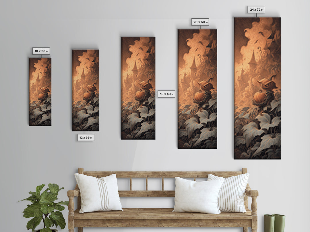 The Pumpkin Patch Goblin, Surreal Apocalyptic Art, Tall Narrow Wall Art, Dark Halloween Decor, Framed Canvas Print