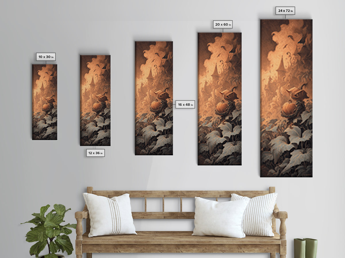 The Pumpkin Patch Goblin, Surreal Apocalyptic Art, Tall Narrow Wall Art, Dark Halloween Decor, Framed Canvas Print