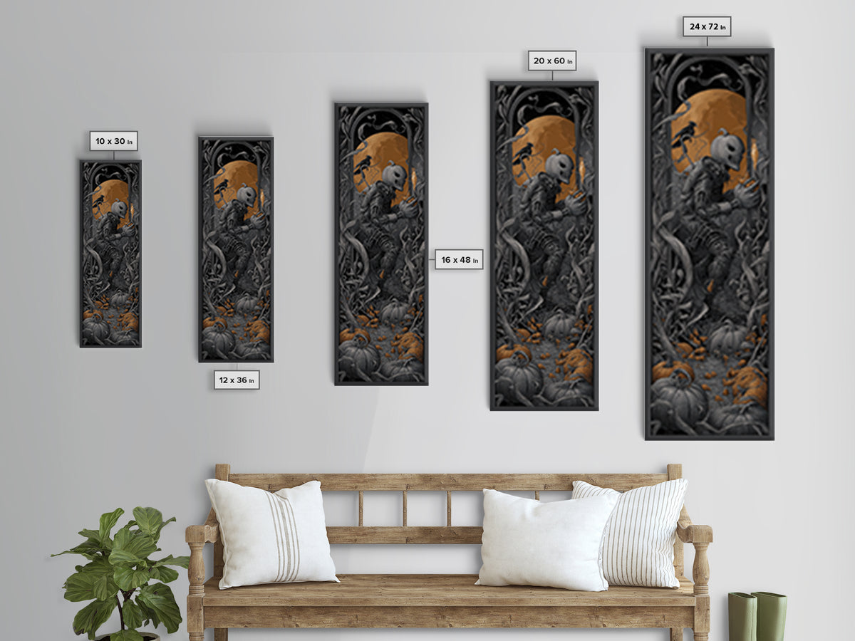 The Pumpkin Patch Goblin, Biomechanical Horror Art, Tall Narrow Wall Art, Dark Halloween Decor, Framed Canvas Print, Halloween Wall Art