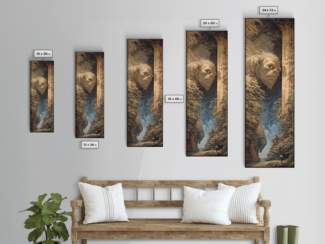 The Bridge Troll At Midnight, Gothic Engraving Art, Tall Narrow Wall Art, Gothic Horror Wall Art, Framed Canvas Print, Halloween Decor