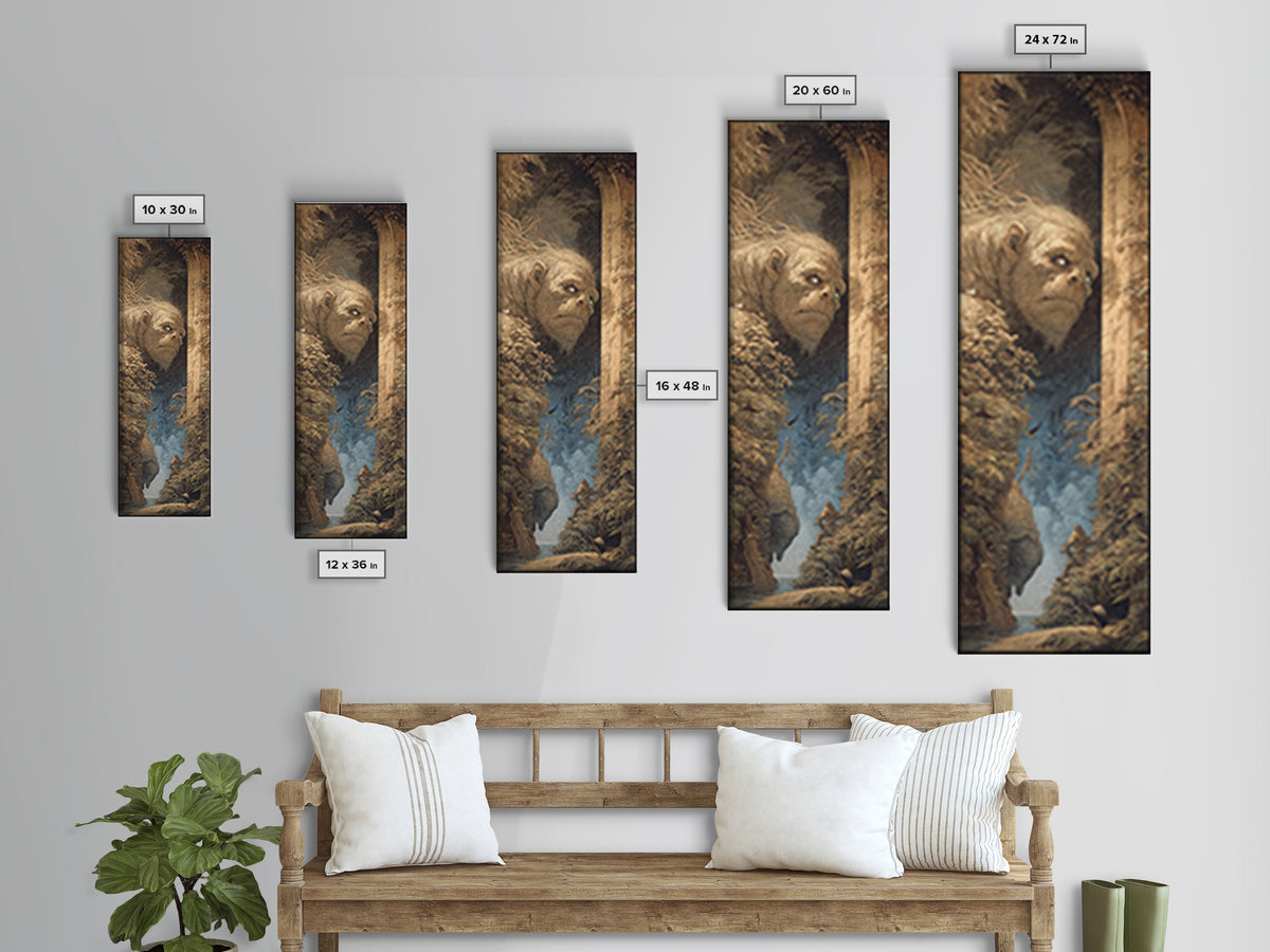 The Bridge Troll At Midnight, Gothic Engraving Art, Tall Narrow Wall Art, Gothic Horror Wall Art, Framed Canvas Print, Halloween Decor